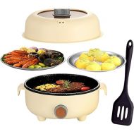 RHD Electric Hot Pot 2.2 L with 2 Steamers, Portable Non-Stick Frying Pan, Portable Travel Cooker for Roasting/Ramen/Fondue/Soup for Dorm, Camping, Home, Dual Power Control, Overheating Protection