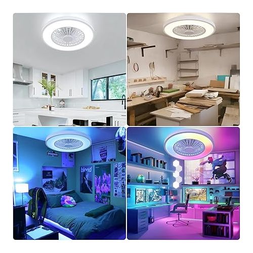  Ateroll Ceiling Fan with Light, DC Motor 25W, LED 45W, RGB (3000K-6500K), 3000LM, 6 Adjustable Wind Speeds with Remote Control, Timer, Light Memory, 7 Reversible Fan Blades