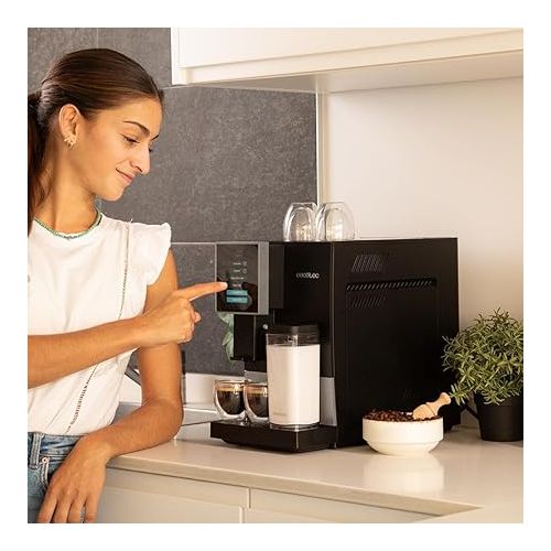  Cecotec Vollautomatische Kaffeemaschine Cremmaet Compactccino Black Silver, 19 Bar, Milchbehalter, Thermoblock-System, 5 Mahlstufen, 150g Kaffeespeicher