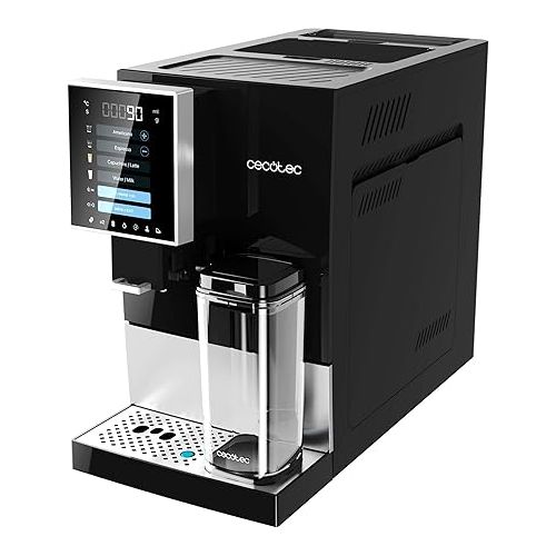  Cecotec Vollautomatische Kaffeemaschine Cremmaet Compactccino Black Silver, 19 Bar, Milchbehalter, Thermoblock-System, 5 Mahlstufen, 150g Kaffeespeicher