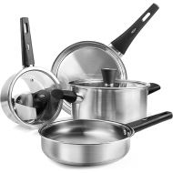 Wodillo Pot and Pan Set, 6-Piece Cookware Set, Induction Pan Set with Lid, Stainless Steel Cooking Pot Set for All Types of Cookers, Heat-resistant Handle, Uncoated and Dishwasher Safe