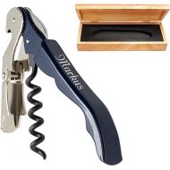 Pulltex Waiter's Knife Pulltaps Basic Navy Blue in Wooden Case with Laser Engraving Corkscrew Metal Double Lever Ral 5011