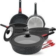Bobikuke Pot and Pan Set 10-Piece Non-Stick Frying Pan 28/24/20 cm with Removable Handle, Saucepan 18 cm + Steamer, 4.7 L Cooking Pot with Universal Lid Cookware Set for All Hobs