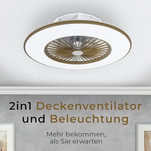  Noaton Vega 11056CR Ceiling Fan with Lighting, LED Dimmable Max 40 W, 3 Colour Temperatures, Remote Control, Timer, Air Flow up to 45 m3/min, for Living Room, Diameter 56 cm, Brown, with Speaker