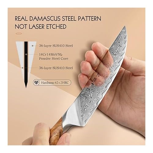  HEZHEN Damascus Steak Knife Set, 73 Layers Damascus Steel Steak Knife Without Serrated Edge Table Knife, Full Tang Wooden Handle