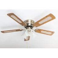 Pepeo Kisa Deluxe Ceiling Fan 105 cm Brass Antique Oak / Walnut Wings with Lighting Function and Pull Switch