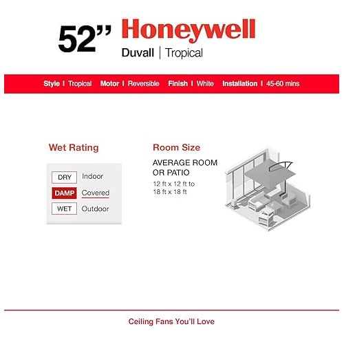  Honeywell Ceiling Fans Duval 50206 Deckenventilator fur Innen- und Außenbereich, 132 cm, Weiß