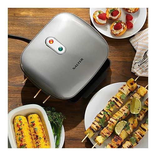  Salter EK4366 Cosmos Electro Health Grill, Table Grill, Electric Grill 1000 W, Mini Grill-Electric, Non-Stick Coating, Removable Drip Tray, Meat, Vegetables, Paninis, Steak Grill