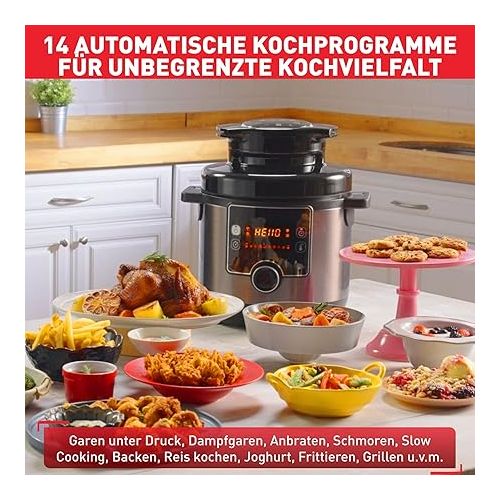  Tefal CY7788 Turbo Cuisine & Fry Multicooker | Pressure Cooker & Hot Air Fryer | 14 Automatic Cooking Programmes | Extra Crisp Lid | Versatile | 7.6 L Capacity | Includes Recipe Book & Recipe App