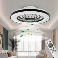 BKZO Modern LED ceiling light with fan, ceiling fan with lamp, 24 ventilation speeds, infinitely dimmable light for living room, bedroom, office, 3000-5500 K, (black frame 50CM)