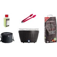 LotusGrill Starter Set - 1 x Barbecue with USB Connection, 1 x Beech Wood Charcoal 1 kg, 1 x Fuel Paste 200 ml, 1 x Sausage Tongs, Fire Red, 1 x Carrying Bag - the Low Smoke Charcoal Barbecue