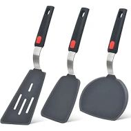 Silicone Spatulas, Set of 3, Beijiyi 315 °C Heat Resistant Spatulas Made of Silicone for Non-Stick Cookware, BPA Free Kitchen Utensils, Large Flexible Spatula for Egg, Pancakes, Fish, Burgers