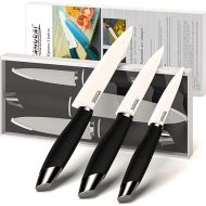 Samurai 3-Piece Ceramic Knife Set, 10/12/15 cm, White Blades Kitchen Knife Set, Soft Handle with Balanced Shape, Rounded Tip