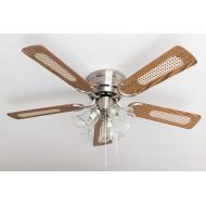 Pepeo - Kisa Ceiling Fan with Lighting | Fan with Pull Switch in Silver with Reversible Blades in Oak and Walnut Wood Effect Diameter 105 cm (Colour: Brushed Nickel, Oak/Walnut)