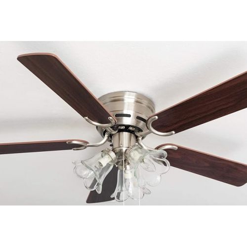  Pepeo - Kisa Ceiling Fan with Lighting | Fan with Pull Switch in Silver with Reversible Blades in Oak and Walnut Wood Effect Diameter 105 cm (Colour: Brushed Nickel, Oak/Walnut)