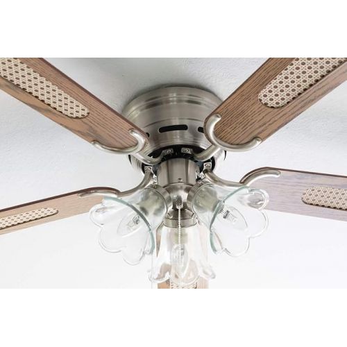  Pepeo - Kisa Ceiling Fan with Lighting | Fan with Pull Switch in Silver with Reversible Blades in Oak and Walnut Wood Effect Diameter 105 cm (Colour: Brushed Nickel, Oak/Walnut)