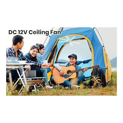  ESLOYSUN DC 12 V Portable Ceiling Fan, 19.7 Inch Mini Hanging Ceiling Fan, Camping Tent Fans for Outdoor RV Gazebo, Battery Operated Ceiling Fan, Silent Design