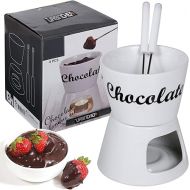 Chocolate Fondue Set of 4 Ceramic Bowls Melting Pot Tea Light Heated 2 Forks