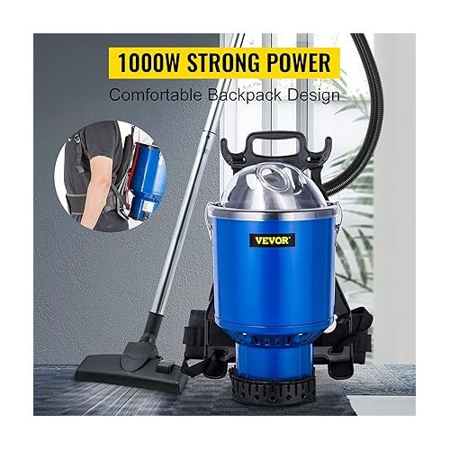  VEVOR Backpack Vacuum Cleaner 4L Commercial Backpack Vacuum Cleaner HEPA Filtration Back Vacuum Cleaner 1000W Portable Vacuum Cleaner 330 x 330 x 580 mm Handheld Vacuum Cleaner 18 m Extension Cable