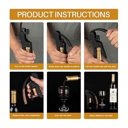  Wine Opener, Compact Vertical Corkscrew, Wine Bottle Opener with Wooden Handle and Built-in Foil Cutter, Wine Key for Servers and Bartender Gifts