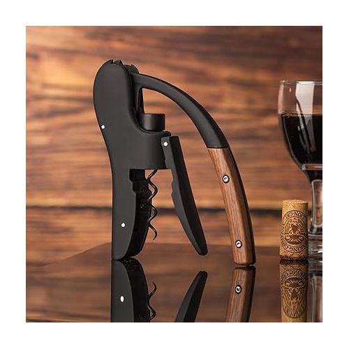  Wine Opener, Compact Vertical Corkscrew, Wine Bottle Opener with Wooden Handle and Built-in Foil Cutter, Wine Key for Servers and Bartender Gifts