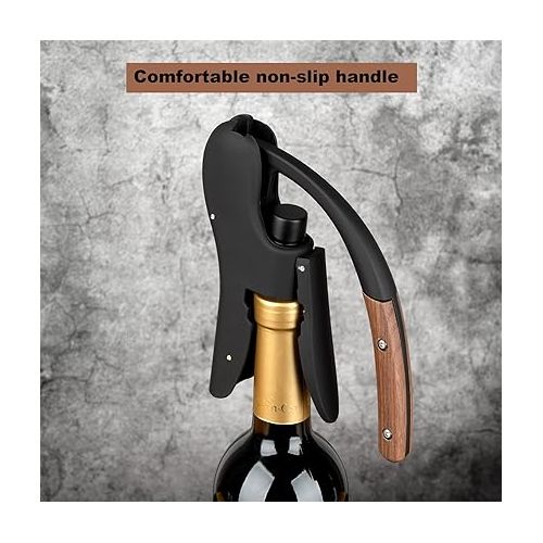  Wine Opener, Compact Vertical Corkscrew, Wine Bottle Opener with Wooden Handle and Built-in Foil Cutter, Wine Key for Servers and Bartender Gifts