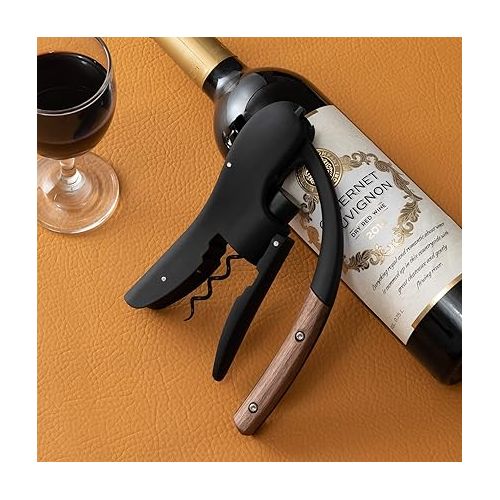 Wine Opener, Compact Vertical Corkscrew, Wine Bottle Opener with Wooden Handle and Built-in Foil Cutter, Wine Key for Servers and Bartender Gifts