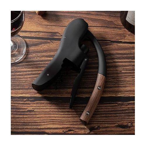  Wine Opener, Compact Vertical Corkscrew, Wine Bottle Opener with Wooden Handle and Built-in Foil Cutter, Wine Key for Servers and Bartender Gifts