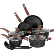 DishDelight Induction Pots Set with Lid, 12-Piece Non-Stick Cookware Set with Induction Suitable Pots and Pans, Black