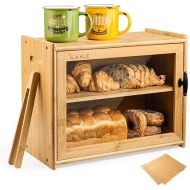 Bread Bin Bamboo Bread Container 2-Layer Bread Box Bread Bins Visualised for Bread Roasted Bread 40 x 31 x 20 cm (L x W x H) Natural Bamboo