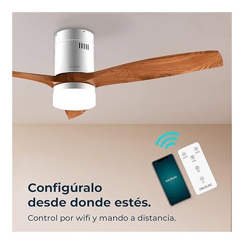  Cecotec - Deckenventilatoren mit Licht EnergySilence Aero 5600 Aqua IronDarkWood Connected, 132 cm, 40 W, LED LED 20W, 3 Flugel, 6 Verkauf, Timer, Winter/Sommer/Sommer, Kontroll-WLAN, Metalisch-Brun