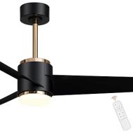 Wofifly 132 cm Modern Ceiling Fan with LED Light and Remote Control, Three Blades, Silent DC Motor, 3 Colour Temperatures & 6 Wind Speeds, Timer & Reverse Function, Black and Gold