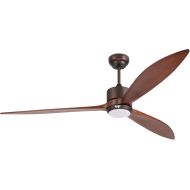reiga 165 cm Solid Wood Outdoor Ceiling Fan with DC Motor, Dimmable LED Lighting Set, Compatible with Alexa Google Home App and Remote Control, 6-Speed, IP44, Brown Wooden Wing