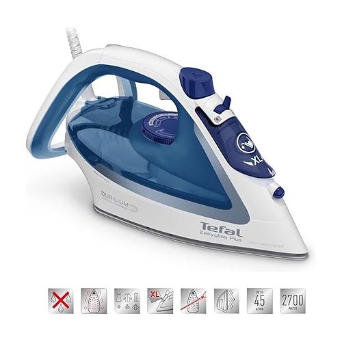  Tefal FV5751 Durilium Plus Iron Steam Iron, 220 g Steam Boost, 2700 W, Test Winner 2019 Best Ironing Sole, Durilium AirGlide Sole with Three Steam Zones, Self-Cleaning Function, Anti-Limescale System