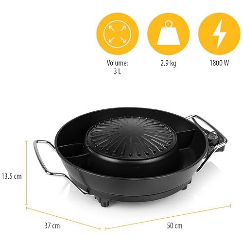  Tristar Korean Grill & Hot Pot - 36 cm Diameter - 3 L Capacity - 4 People - 220 °C - Black