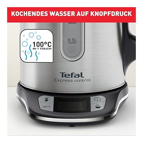  Tefal Kabelloser Wasserkocher aus Edelstahl, 1,7 l, 2400 W, 7 Temperaturen einstellbar von 60 bis 100°, Digitalbildschirm, Warmhalten 60 min, Express Control KI240D10