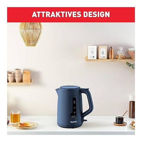  Tefal KO2M04 Morning Kettle | Elegant Design | 1.7L Capacity | Large Filling Opening | Wide Spout with Metal Filter | Covered Heating Element | Wanted Blue