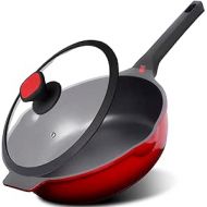 diig Frying Pan with Lid, 30 cm / 5 L Wok Pan, Non-Stick Die-Cast Aluminium Flat Pan, Saute Pan, Suitable for All Hobs Including Induction, Jewel Red