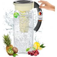 Woonfux® Elegante Wasserkaraffe 1,5 L [MIT OBSTSIEB] - Glaskaraffe fur puren Trinkgenuss - Hitzebestandige Karaffe fur jeden Anlass (Schwarz)