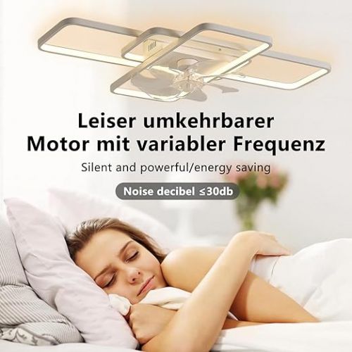  MiiR Ceiling Fan with Lighting, LED 80 W Ceiling Fan with Remote Control, Quiet Lamp with Fan, Dimmable, 6-Level Wind Speed, Ceiling Light for Living Room, Bedroom, Light 72 cm