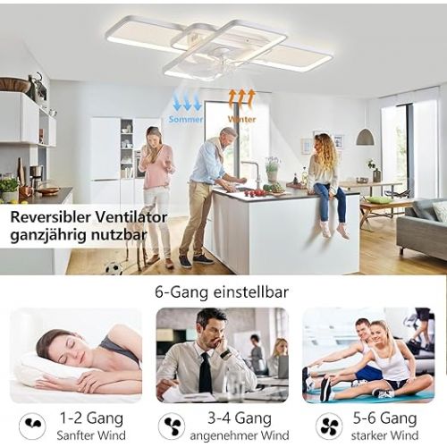  MiiR Ceiling Fan with Lighting, LED 80 W Ceiling Fan with Remote Control, Quiet Lamp with Fan, Dimmable, 6-Level Wind Speed, Ceiling Light for Living Room, Bedroom, Light 72 cm