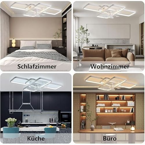  MiiR Ceiling Fan with Lighting, LED 80 W Ceiling Fan with Remote Control, Quiet Lamp with Fan, Dimmable, 6-Level Wind Speed, Ceiling Light for Living Room, Bedroom, Light 72 cm