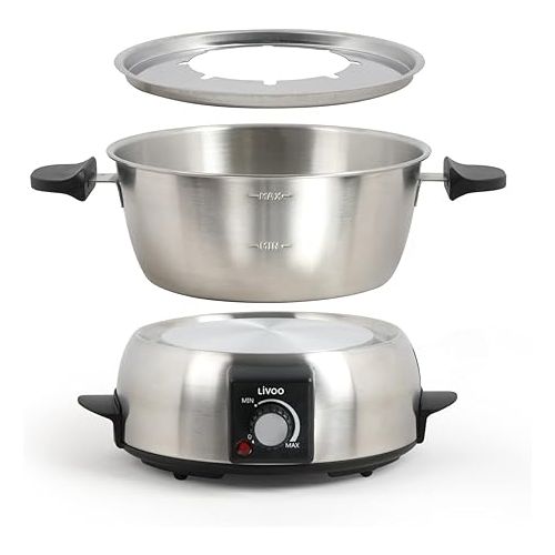  Electric Fondue 8 People Stainless Steel - Electric Fondue Set Cheese Fondue Chocolate Fondue Set - Meat Fondue with Thermostat 1000 Watt - Fondue Pot 1.8 Litres