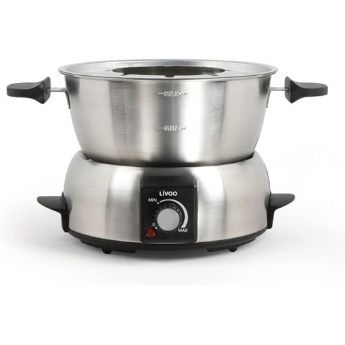  Electric Fondue 8 People Stainless Steel - Electric Fondue Set Cheese Fondue Chocolate Fondue Set - Meat Fondue with Thermostat 1000 Watt - Fondue Pot 1.8 Litres