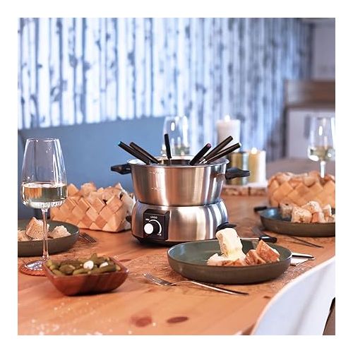  Electric Fondue 8 People Stainless Steel - Electric Fondue Set Cheese Fondue Chocolate Fondue Set - Meat Fondue with Thermostat 1000 Watt - Fondue Pot 1.8 Litres