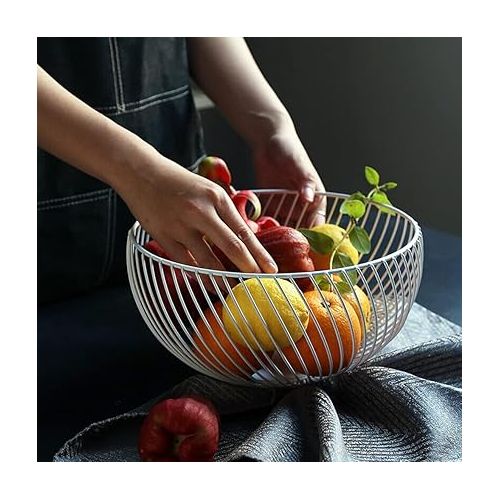  NORHOR Fruit Basket, Vegetables, Egg, Bread Storage, Stand for Kitchen Counter, Cupboard and Pantry, Stainless Steel Wire Design with Modern Styling - Decorative Table Topper