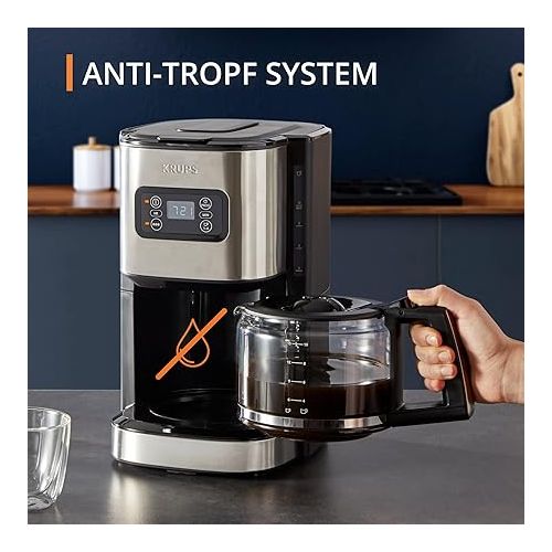  Krups KM480D Excellence Stainless Steel Programmable Filter Coffee Machine, 24-Hour Timer, Brewing Strength Selection Water Head, Pre-Infusion Mode, Anti-Drip System, 1.25 L Capacity, 15 Cups