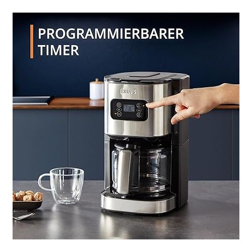  Krups KM480D Excellence Stainless Steel Programmable Filter Coffee Machine, 24-Hour Timer, Brewing Strength Selection Water Head, Pre-Infusion Mode, Anti-Drip System, 1.25 L Capacity, 15 Cups