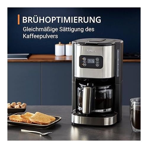  Krups KM480D Excellence Stainless Steel Programmable Filter Coffee Machine, 24-Hour Timer, Brewing Strength Selection Water Head, Pre-Infusion Mode, Anti-Drip System, 1.25 L Capacity, 15 Cups