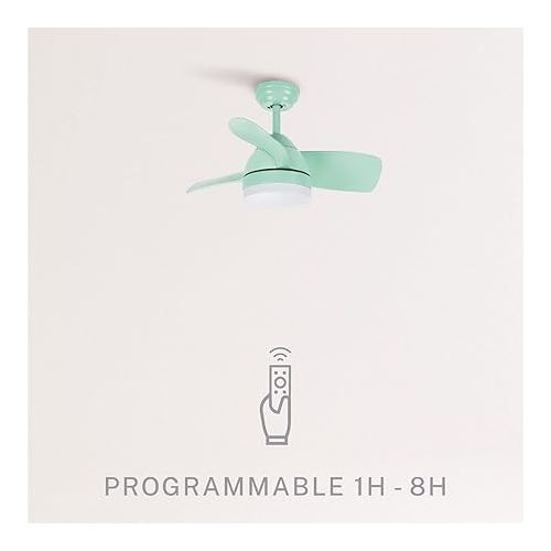  CREATE Windround Ceiling Fan Pastel Green with Lighting 40 W Quiet Diameter 76 cm 6 Speeds Timer DC Motor Summer Winter Operation